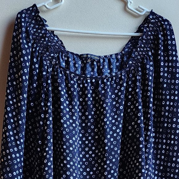 Adrienne Vittadini Blue/White Micro Print Blouse Size Large - Picture 5 of 16